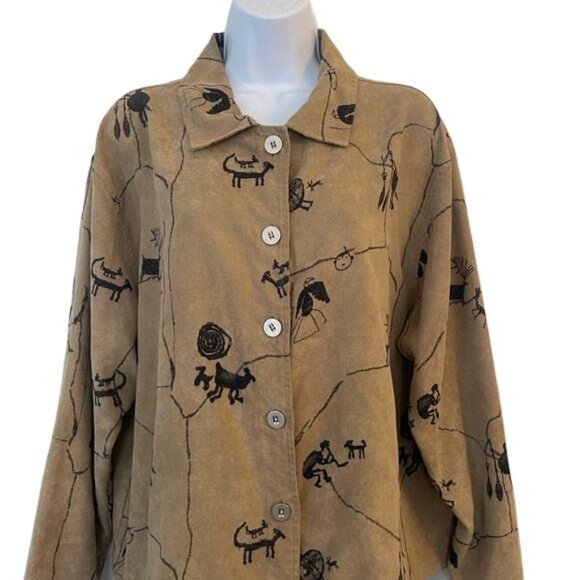 Chico's Design Tan Blazer with Native American Artistic Pattern, Size 3 RN79984 - Picture 3 of 5